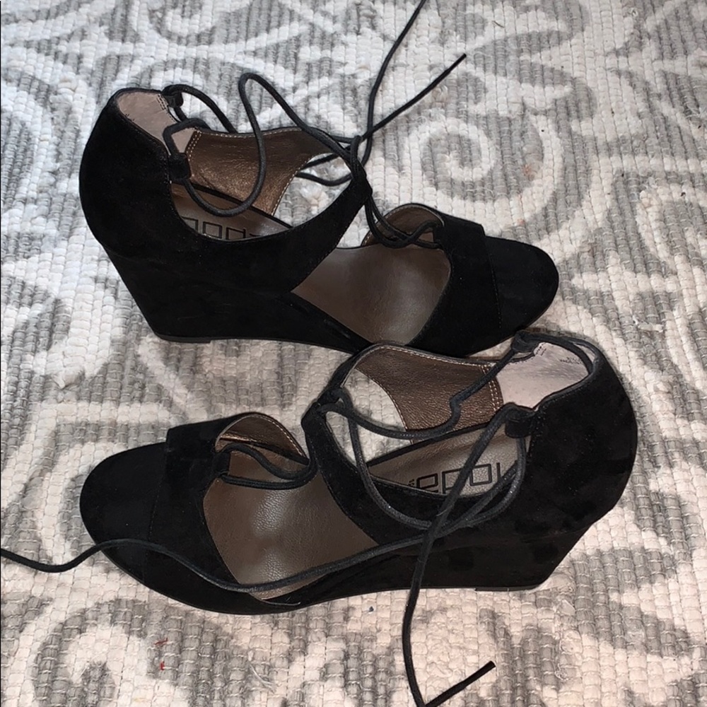Black lace up wedges